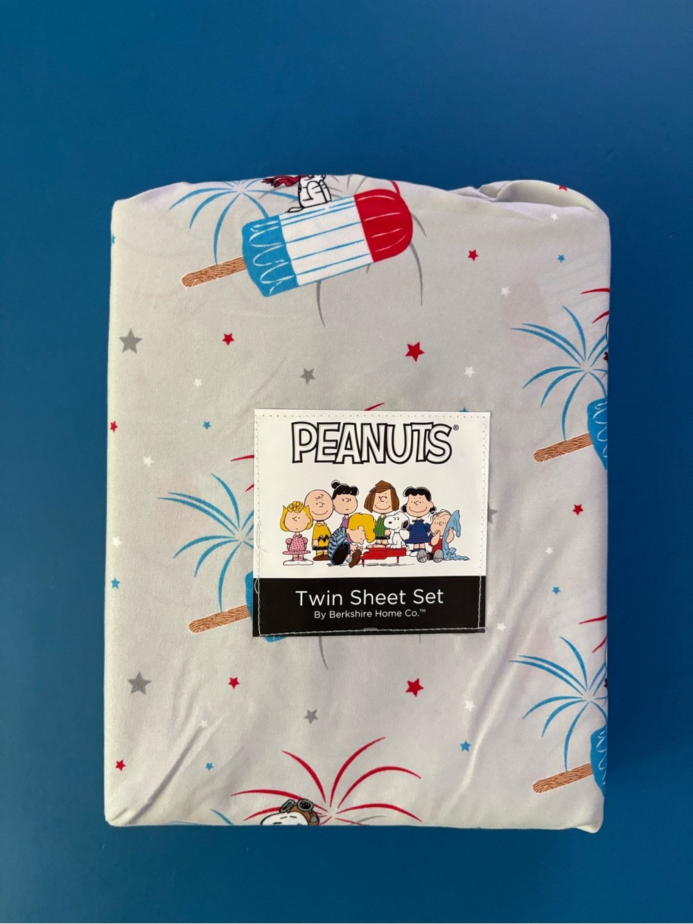 Peanuts Snoopy Fireworks Popsicle 3PC Gray Twin Sheet Set New